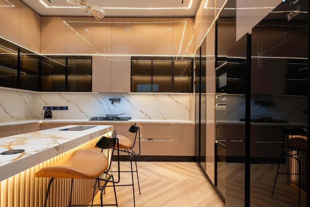 Jess Interiors illuminated shelving detail